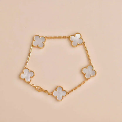 [Riva Jewelry ]CLOVER WHITE PEARL MOP 5 MOTIF BRACELET COLLECTION