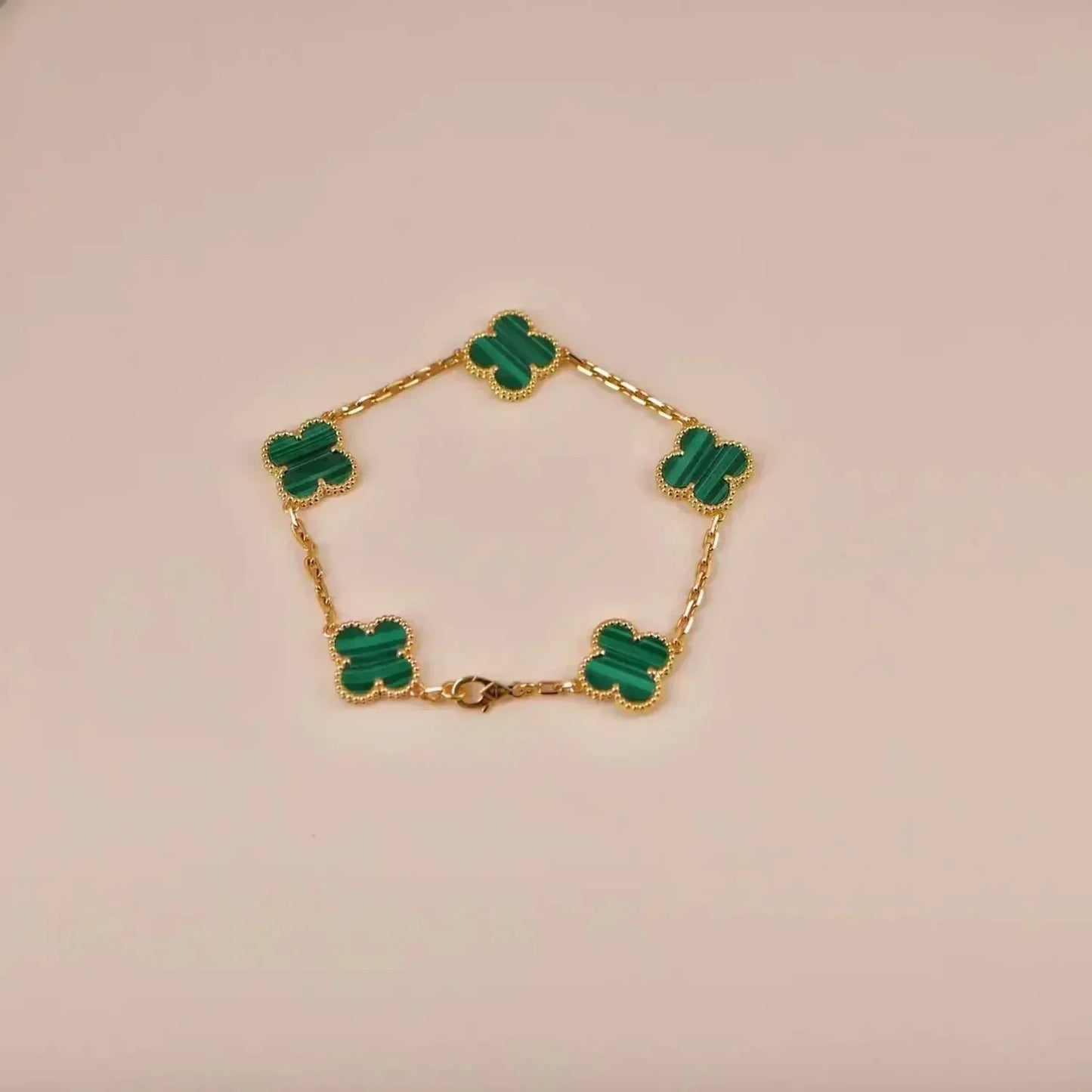 [Riva Jewelry]ラッキー クローバー 5モチーフ ブレスレット - マラカイト コレクション