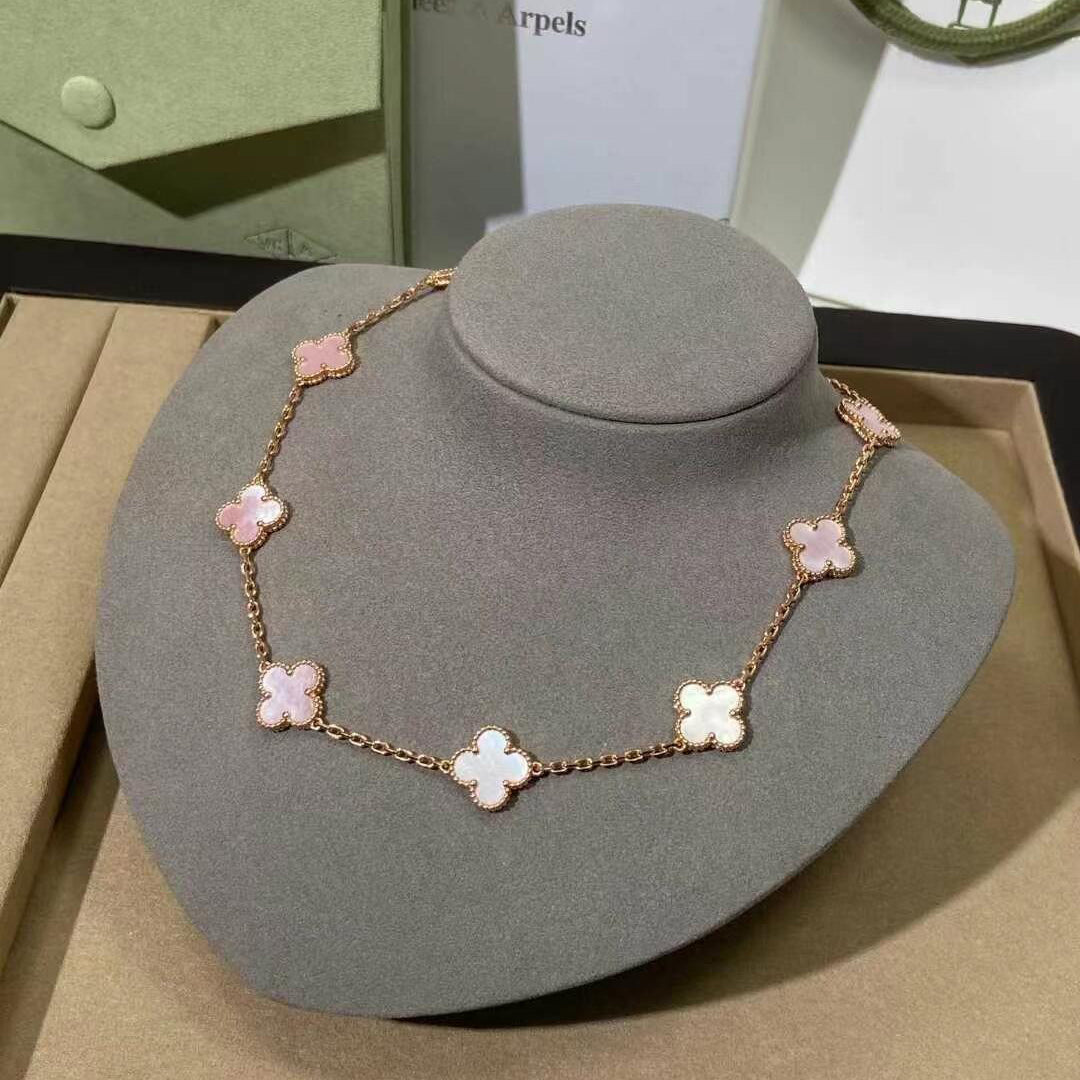 [Riva Jewelry ]CLOVER 10 MOTIFS PINK MOP NECKLACE