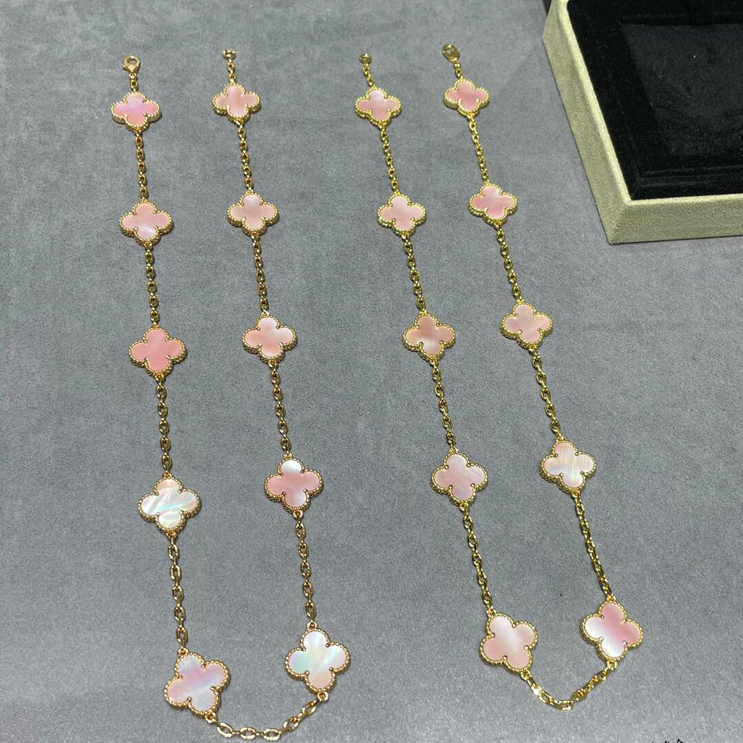 [Riva Jewelry ]CLOVER 10 MOTIFS PINK MOP NECKLACE