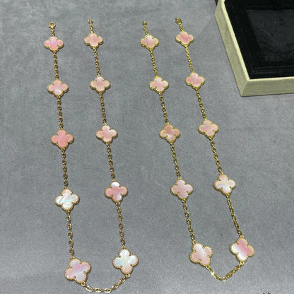 [Riva Jewelry ]CLOVER 10 MOTIFS PINK MOP NECKLACE