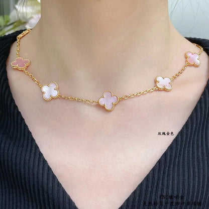 [Riva Jewelry ]CLOVER 10 MOTIFS PINK MOP NECKLACE