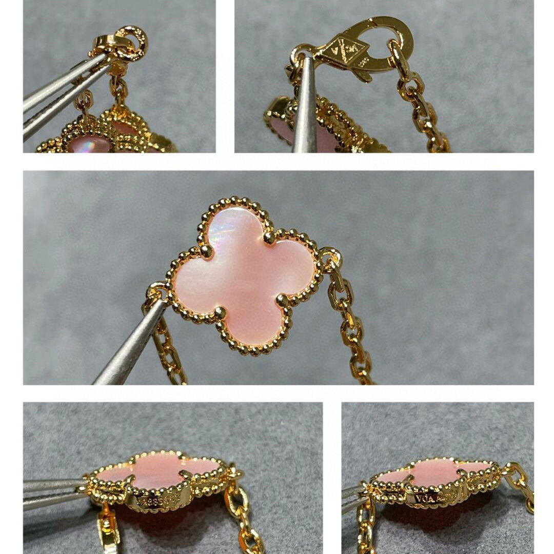 [Riva Jewelry ]CLOVER 10 MOTIFS PINK MOP NECKLACE