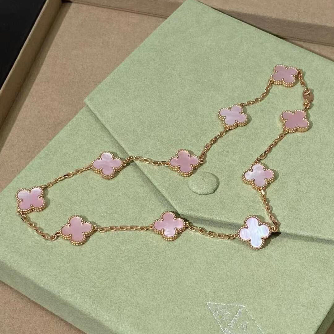 [Riva Jewelry ]CLOVER 10 MOTIFS PINK MOP NECKLACE