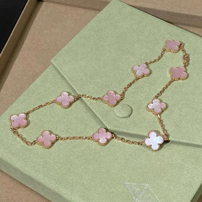 [Riva Jewelry ]CLOVER 10 MOTIFS PINK MOP NECKLACE