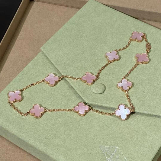 [Riva Jewelry ]CLOVER 10 MOTIFS PINK MOP NECKLACE