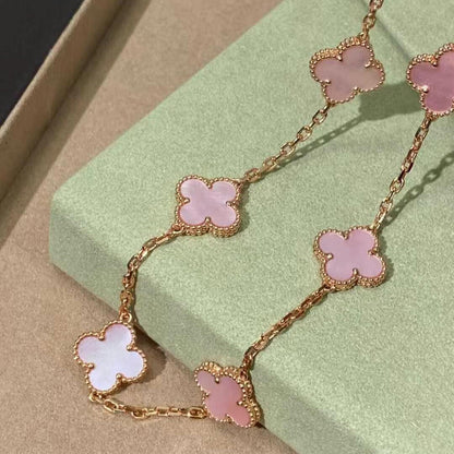 [Riva Jewelry ]CLOVER 10 MOTIFS PINK MOP NECKLACE