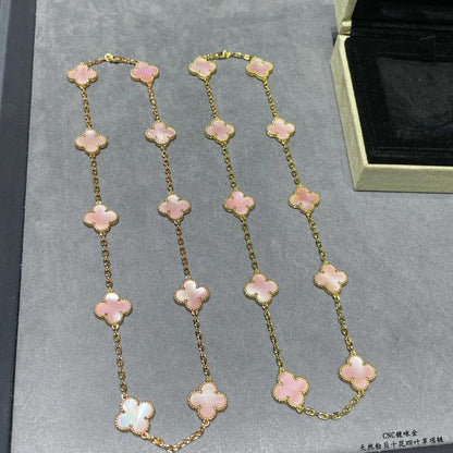[Riva Jewelry ]CLOVER 10 MOTIFS PINK MOP NECKLACE