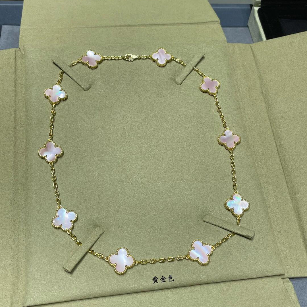 [Riva Jewelry ]CLOVER 10 MOTIFS PINK MOP NECKLACE