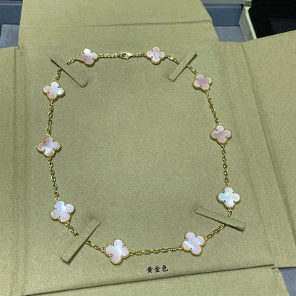 [Riva Jewelry ]CLOVER 10 MOTIFS PINK MOP NECKLACE