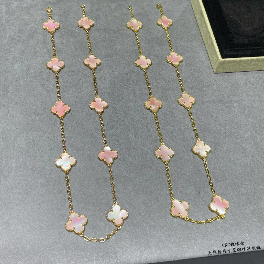[Riva Jewelry ]CLOVER 10 MOTIFS PINK MOP NECKLACE