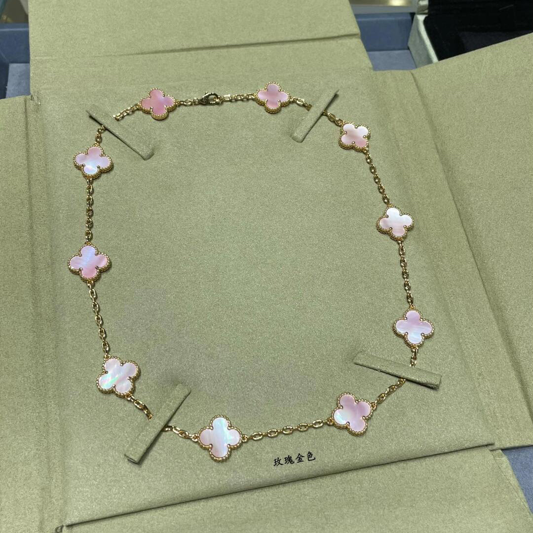 [Riva Jewelry ]CLOVER 10 MOTIFS PINK MOP NECKLACE
