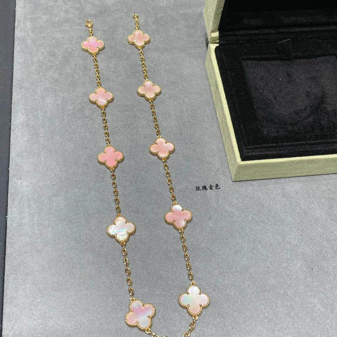 [Riva Jewelry ]CLOVER 10 MOTIFS PINK MOP NECKLACE