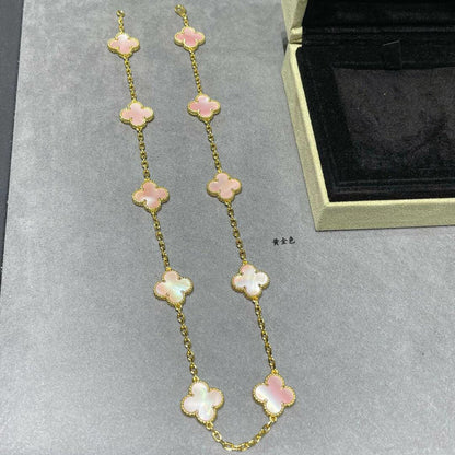 [Riva Jewelry ]CLOVER 10 MOTIFS PINK MOP NECKLACE