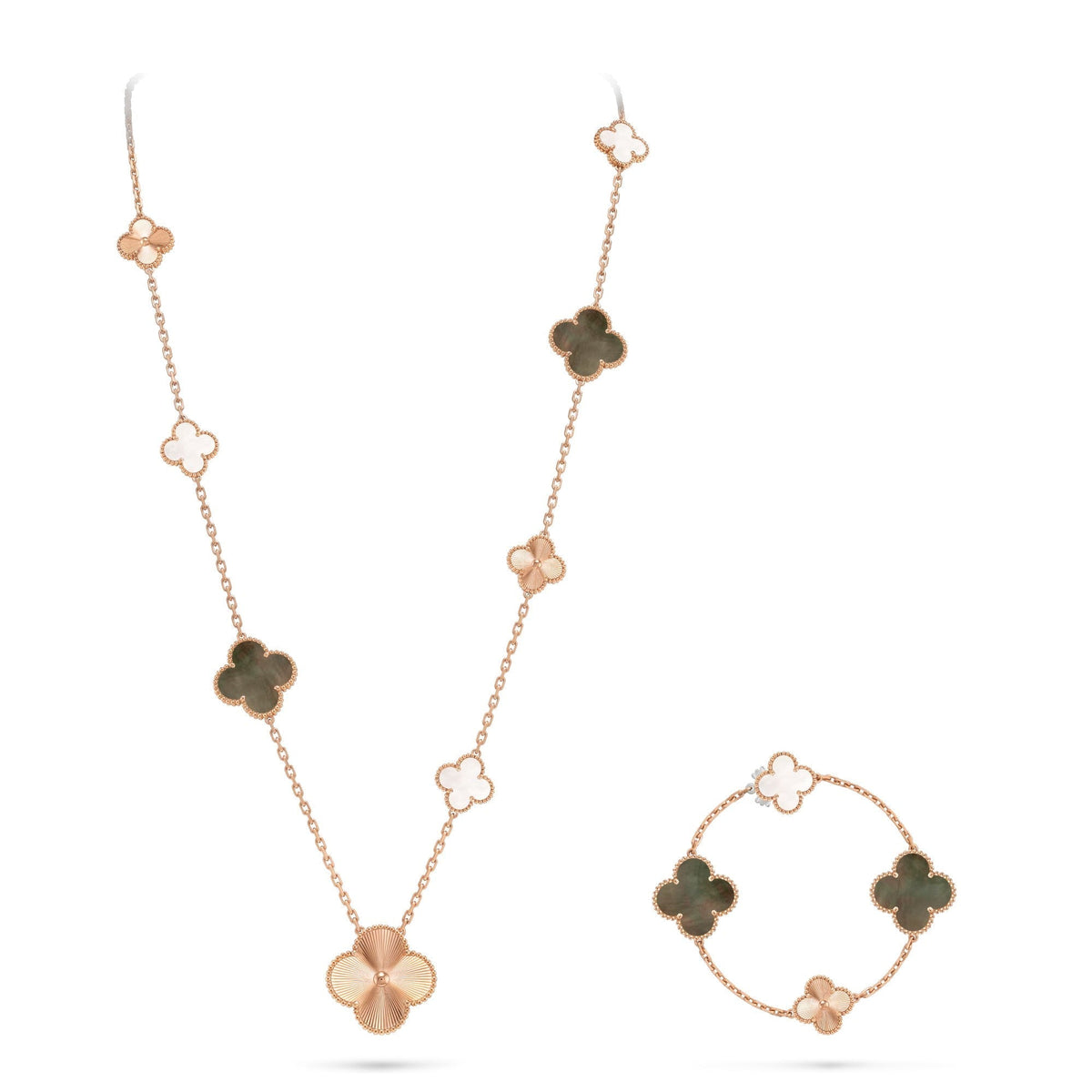 [Riva Jewelry ]DETACHABLE CLOVER 15(11+4) FLOWER ROSE GOLD NECKLACE SET