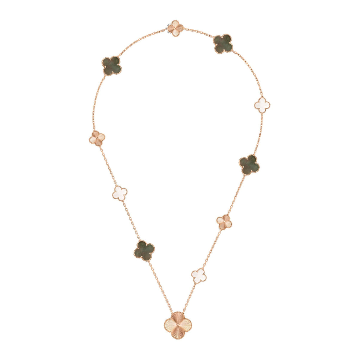 [Riva Jewelry ]DETACHABLE CLOVER 15(11+4) FLOWER ROSE GOLD NECKLACE SET