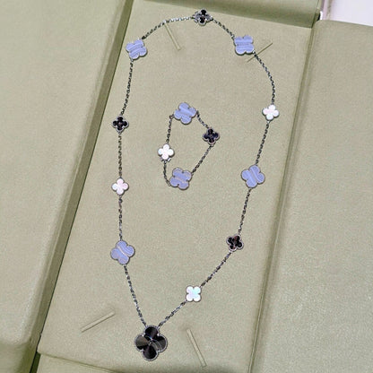 [Riva Jewelry]取り外し可能 15モチーフ クローバー ステートメントセット - パープルカルセドニー＆レーザー