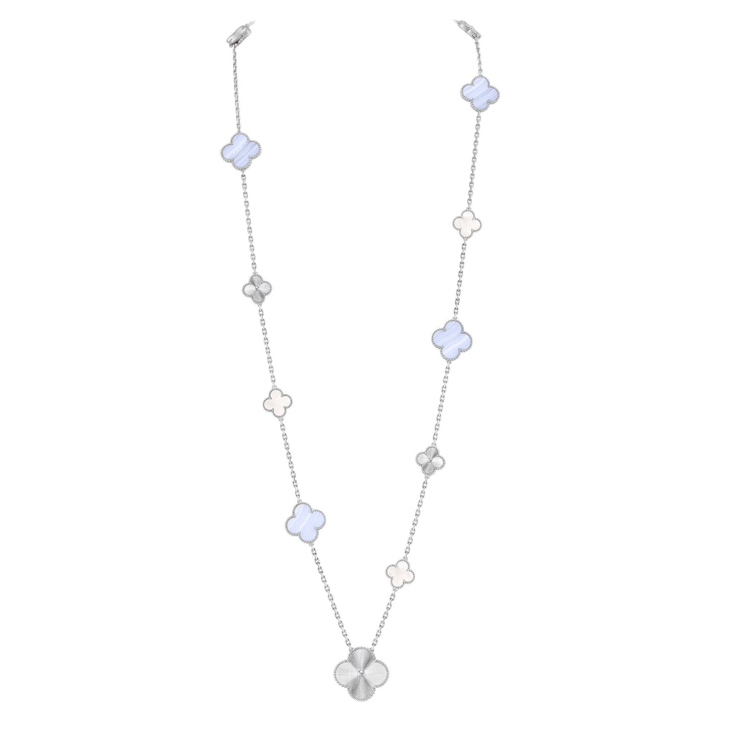 [Riva Jewelry]取り外し可能 15モチーフ クローバー ステートメントセット - パープルカルセドニー＆レーザー