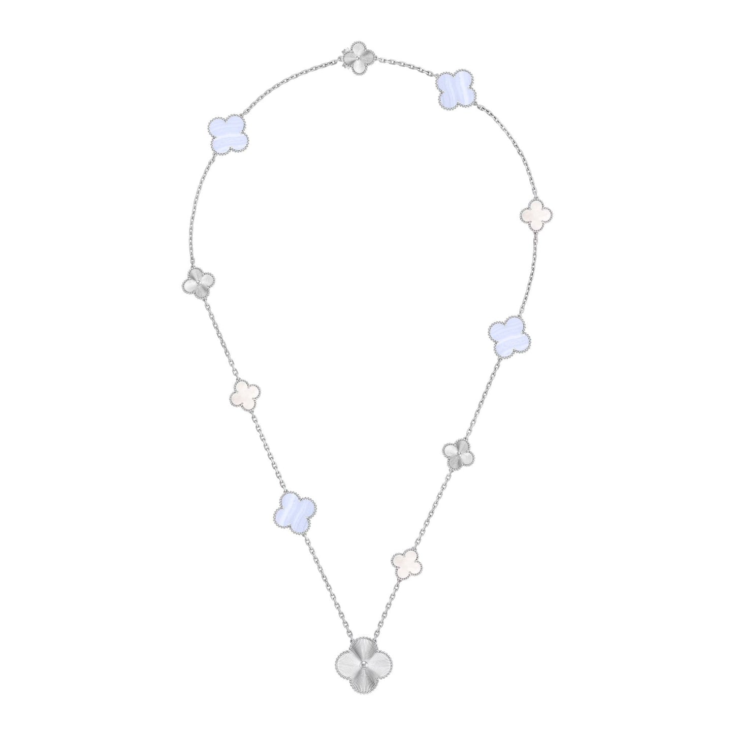 [Riva Jewelry]取り外し可能 15モチーフ クローバー ステートメントセット - パープルカルセドニー＆レーザー