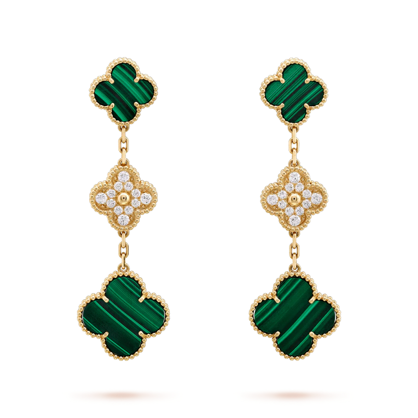 [Riva Jewelry ]CLOVER EARRINGS GOLD MALACHITE DIAMOND 3 MOTIF