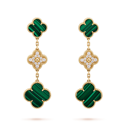 [Riva Jewelry ]CLOVER EARRINGS GOLD MALACHITE DIAMOND 3 MOTIF