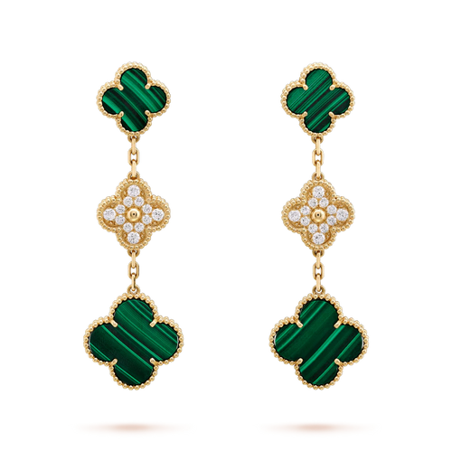 [Riva Jewelry ]CLOVER EARRINGS GOLD MALACHITE DIAMOND 3 MOTIF
