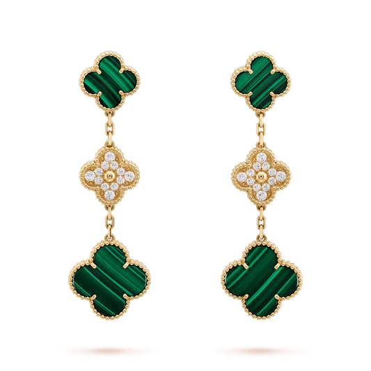 [Riva Jewelry ]CLOVER EARRINGS GOLD MALACHITE DIAMOND 3 MOTIF