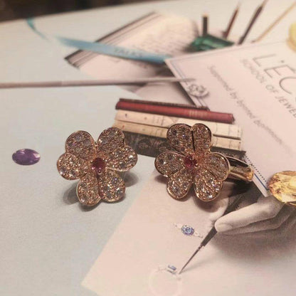 [Riva Jewelry ]FRIVOLE PINK GOLD FLOWER DIAMOND EARRINGS