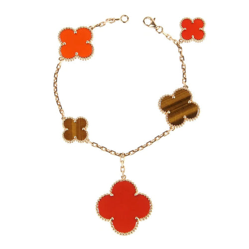 [Riva Jewelry ]CLOVER BRACELET 5 MOTIFS CARNELIAN TIGER EYE