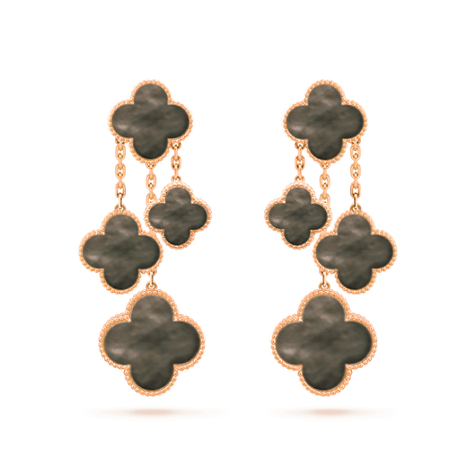 [Riva Jewelry ]CLOVER EARRINGS DARK MOP 4 MOTIFS ROSE GOLD