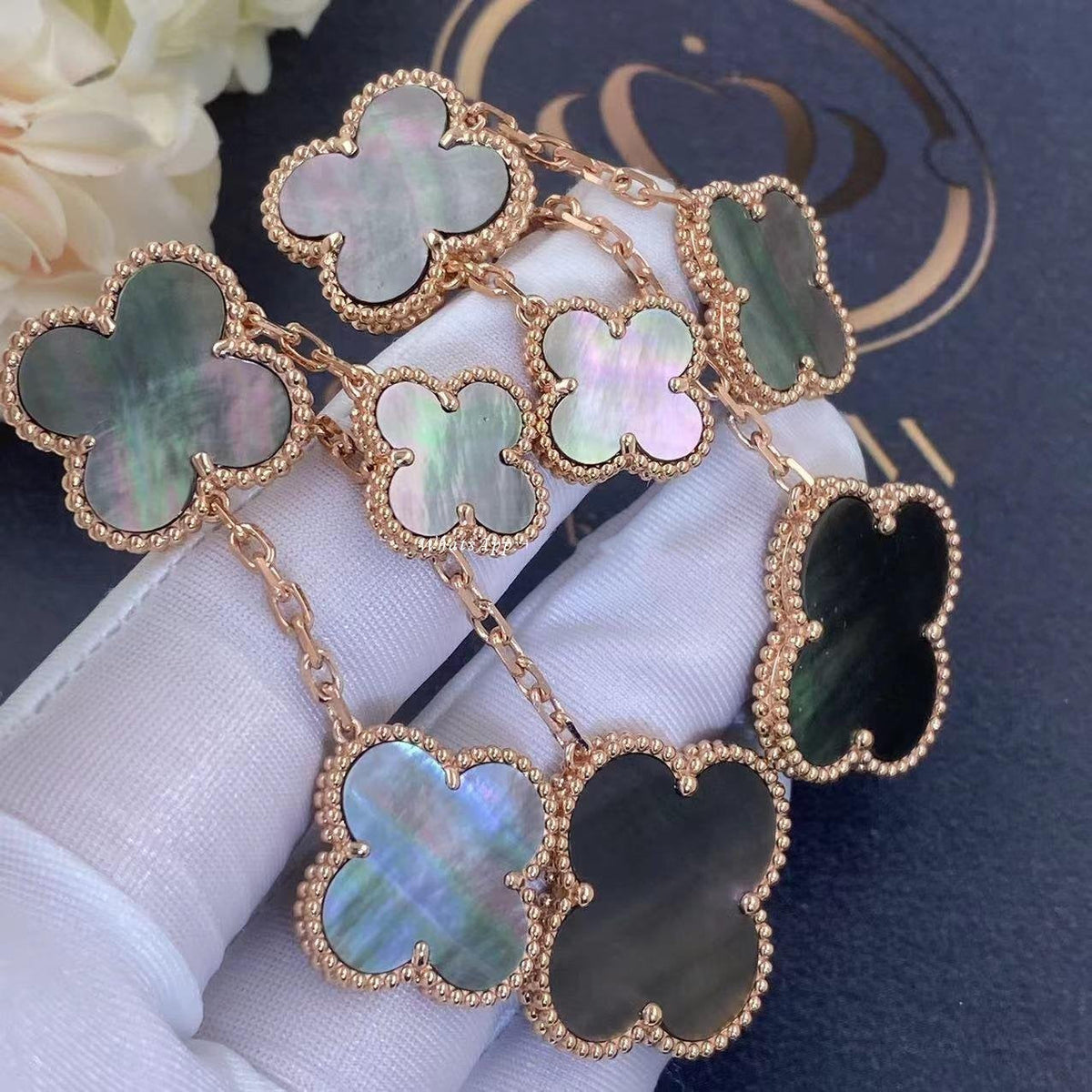 [Riva Jewelry ]CLOVER EARRINGS DARK MOP 4 MOTIFS ROSE GOLD