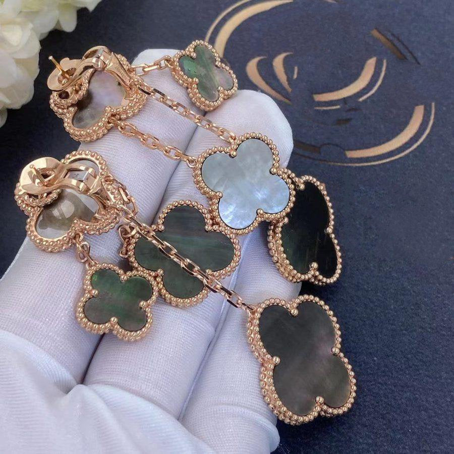 [Riva Jewelry ]CLOVER EARRINGS DARK MOP 4 MOTIFS ROSE GOLD