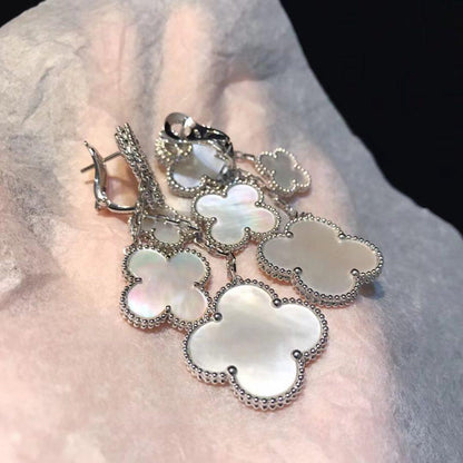 [Riva Jewelry ]CLOVER EARRINGS WHITE MOP 4 MOTIFS SILVER