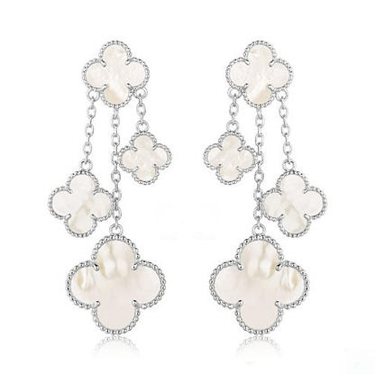[Riva Jewelry ]CLOVER EARRINGS WHITE MOP 4 MOTIFS SILVER