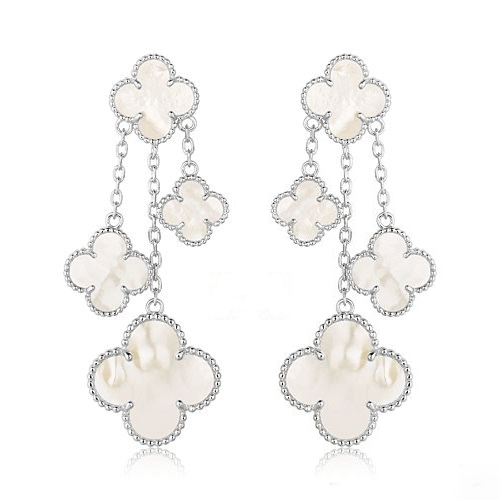 [Riva Jewelry ]CLOVER EARRINGS WHITE MOP 4 MOTIFS SILVER