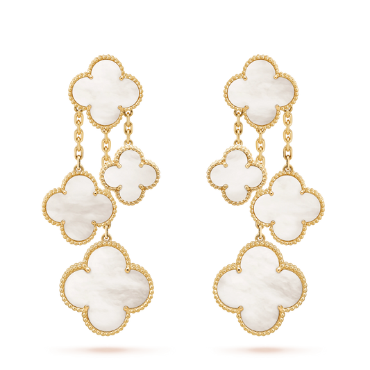 [Riva Jewelry ]CLOVER EARRINGS WHITE MOP 4 MOTIFS GOLD