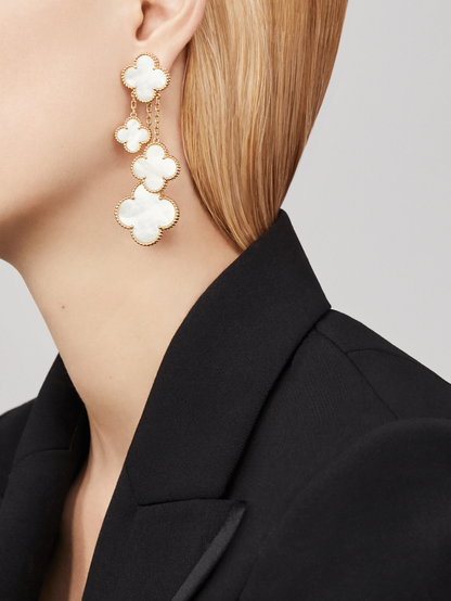 [Riva Jewelry ]CLOVER EARRINGS WHITE MOP 4 MOTIFS GOLD