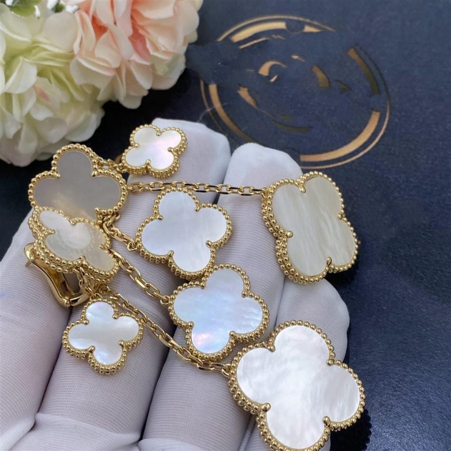 [Riva Jewelry ]CLOVER EARRINGS WHITE MOP 4 MOTIFS GOLD