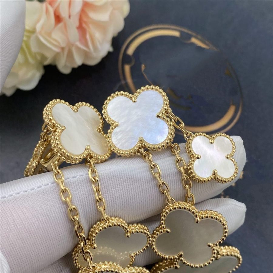 [Riva Jewelry ]CLOVER EARRINGS WHITE MOP 4 MOTIFS GOLD