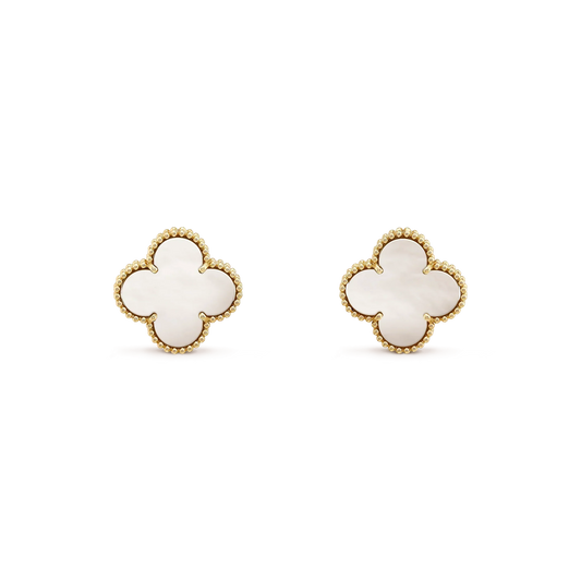 [Riva Jewelry ]CLOVER MEDIUM 1 MOTIFS  WHITE MOP STUD EARRINGS