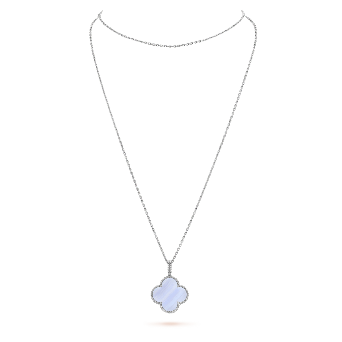 [Riva Jewelry ]CLOVER SILVER CHALCEDONY BIG CLOVER NECKLACE