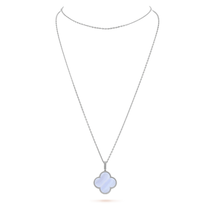 [Riva Jewelry ]CLOVER SILVER CHALCEDONY BIG CLOVER NECKLACE