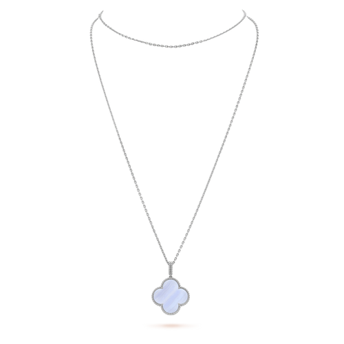 [Riva Jewelry ]CLOVER SILVER CHALCEDONY BIG CLOVER NECKLACE