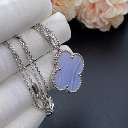 [Riva Jewelry ]CLOVER SILVER CHALCEDONY BIG CLOVER NECKLACE