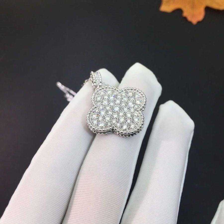 [Riva Jewelry ]CLOVER 25MM SILVER FULL DIAMOND BIG CLOVER NECKLACE