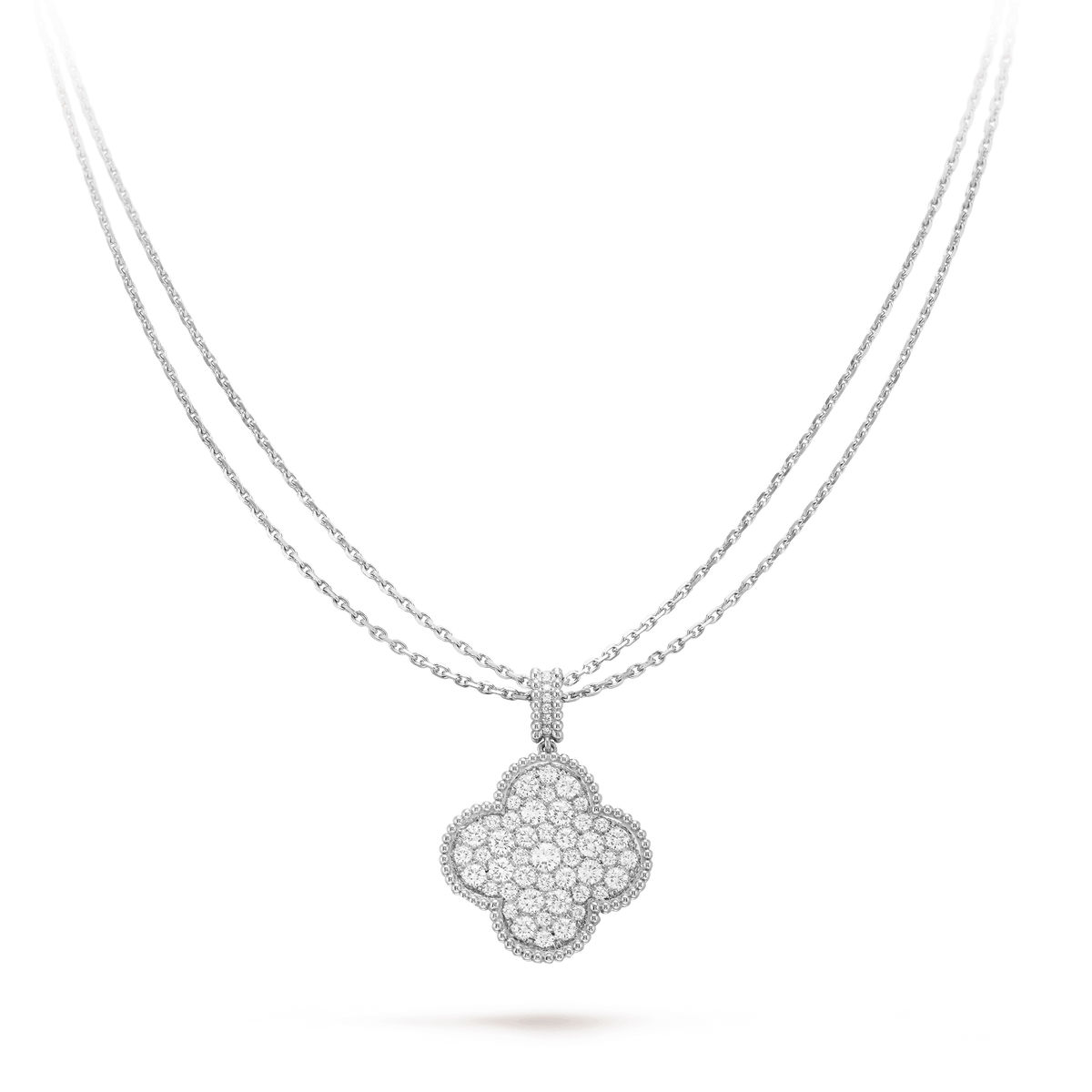 [Riva Jewelry ]CLOVER 25MM SILVER FULL DIAMOND BIG CLOVER NECKLACE