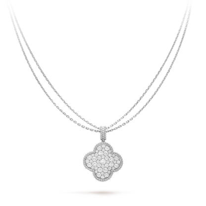 [Riva Jewelry ]CLOVER 25MM SILVER FULL DIAMOND BIG CLOVER NECKLACE