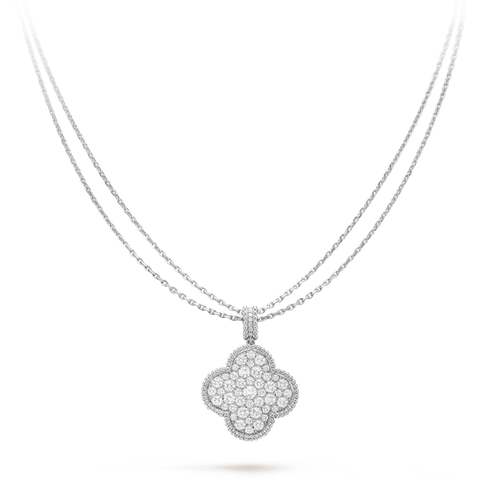 [Riva Jewelry ]CLOVER 25MM SILVER FULL DIAMOND BIG CLOVER NECKLACE