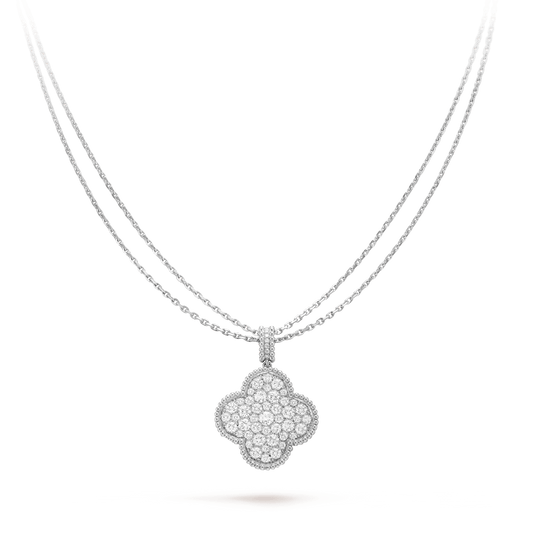 [Riva Jewelry ]CLOVER 25MM SILVER FULL DIAMOND BIG CLOVER NECKLACE