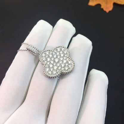 [Riva Jewelry ]CLOVER 25MM SILVER FULL DIAMOND BIG CLOVER NECKLACE